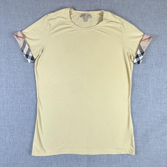 Burberry Tops - Burberry Shirt Womens XL Yellow Nova Check Cuff Short Sleeve Stretch Crewneck